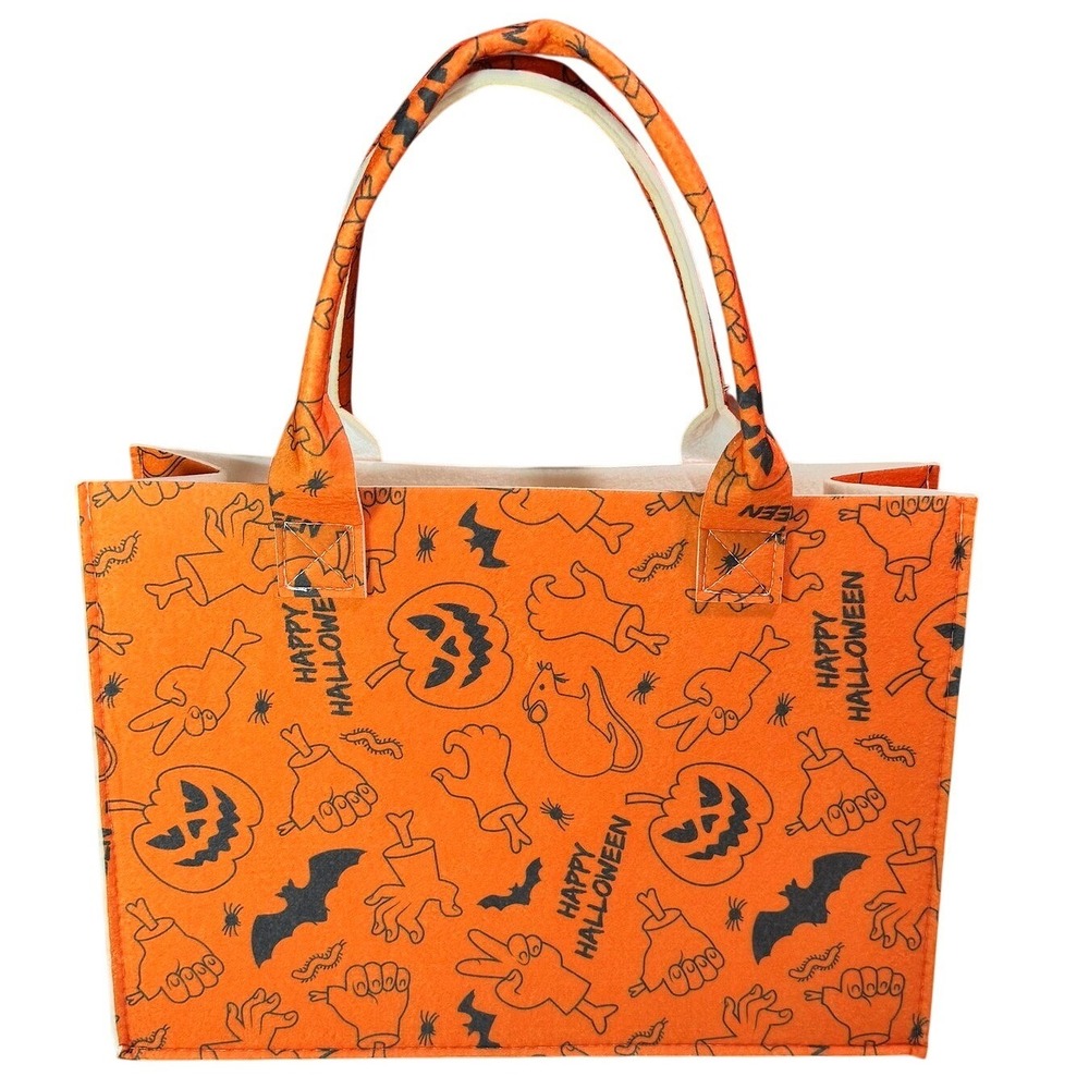XPLUSWEAR Halloween Tote Bag Pumpkin Ghost Reusable Foam Felt Orange 13.5in